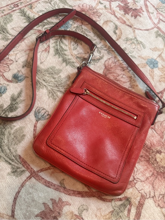 Coach Handbags - Coach Red Leather Crossbody Bag with Front Zip Pocket